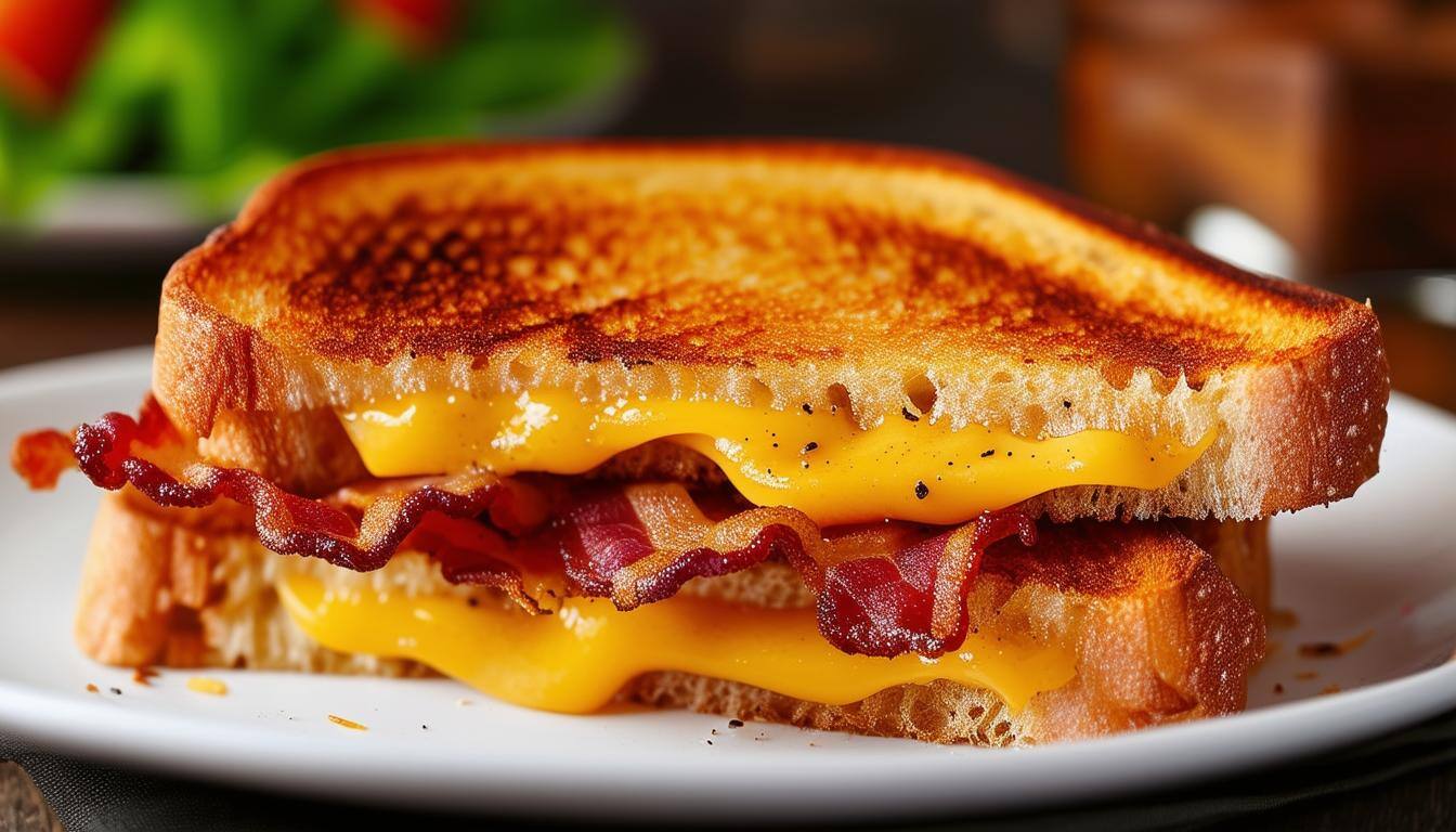 grilled cheese sandwich with bacon on thick country bread