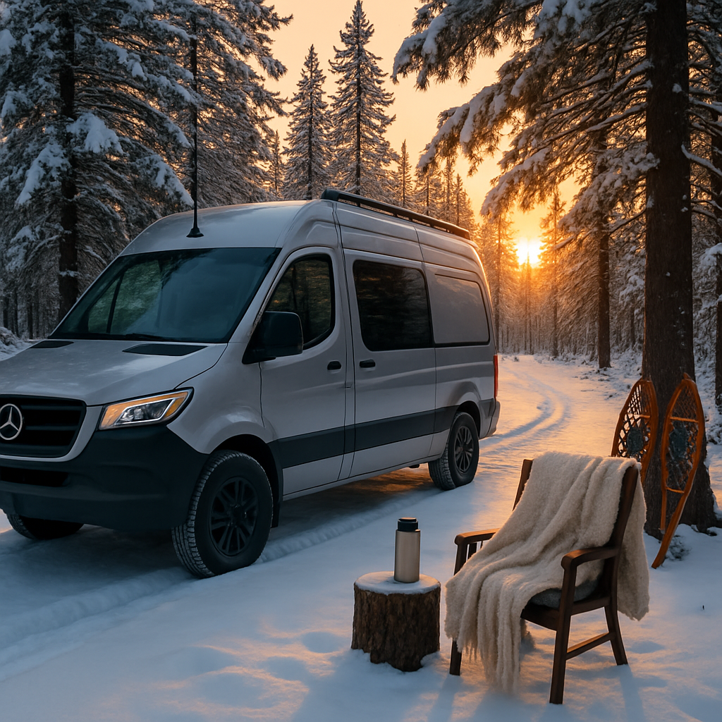 Van in winter scene