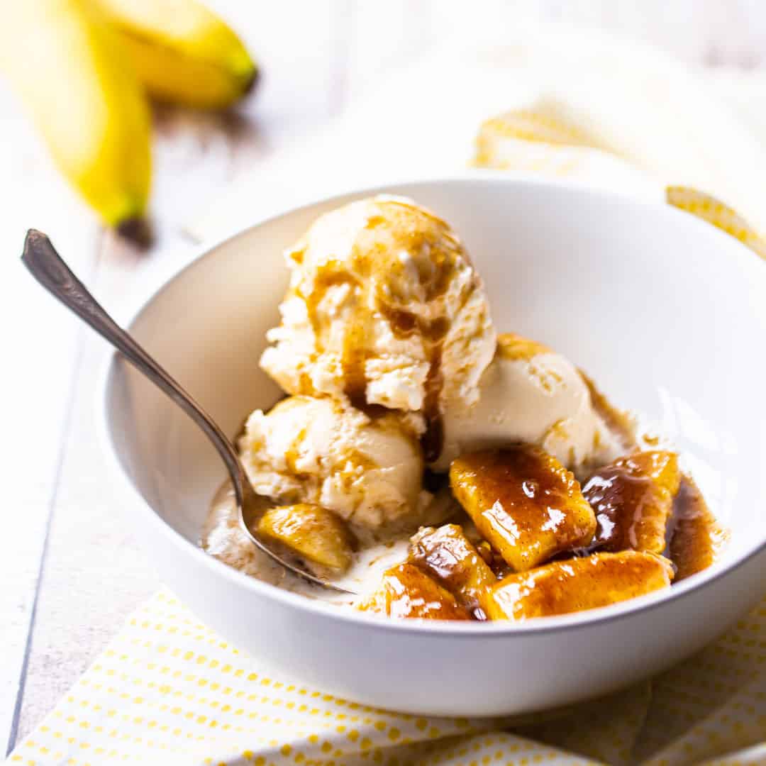 bowl with bananas and ice cream
