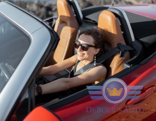 happy girl driving convertible