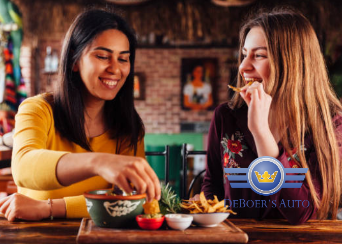 girls eating Mexican food