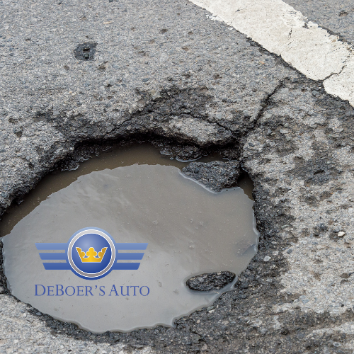 Pothole filled with water