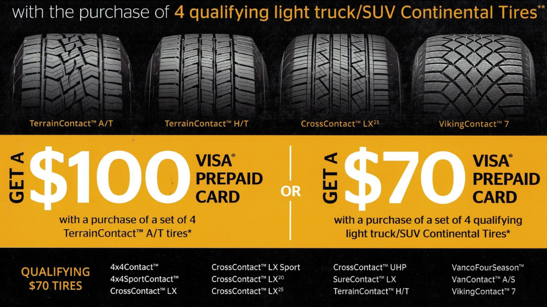 Continental Tire prepaid visa offer