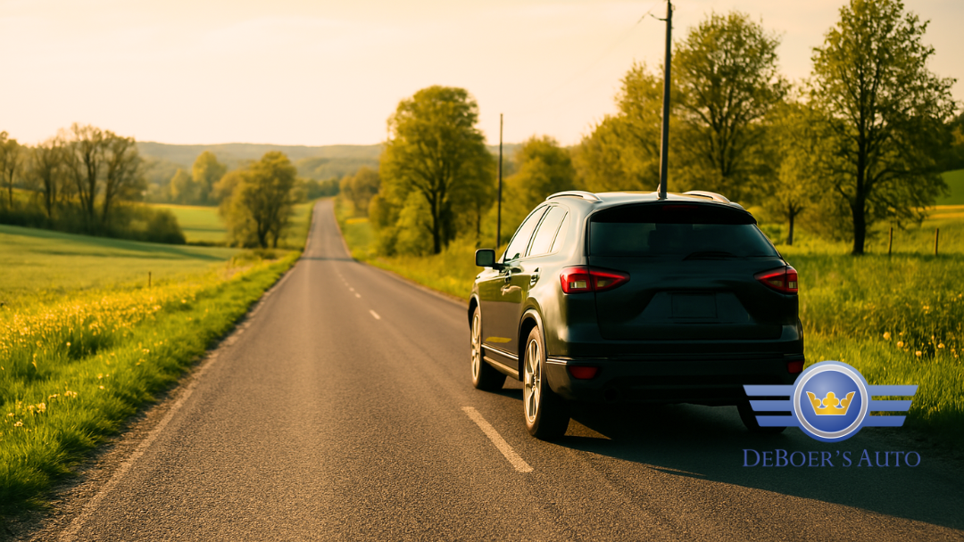 spring drive car on rural road