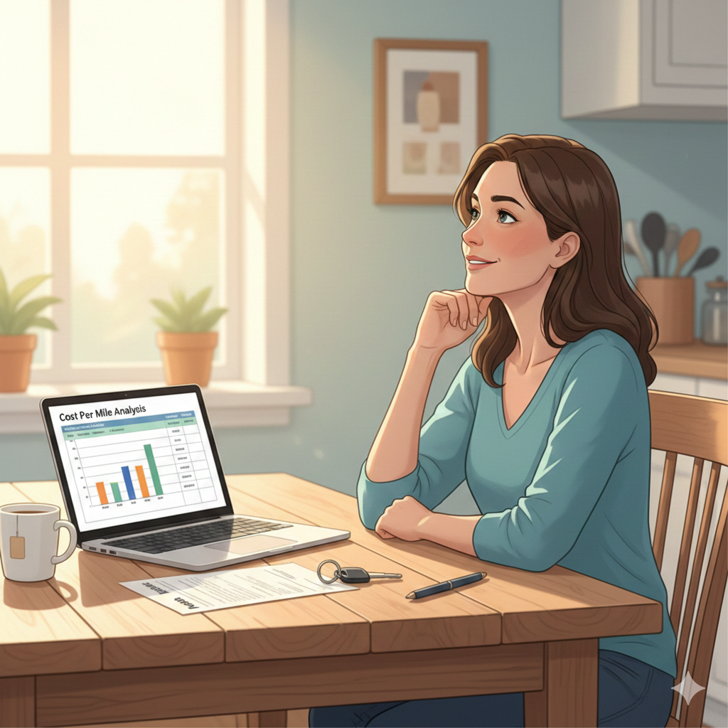 illustration of woman sitting at table with computer