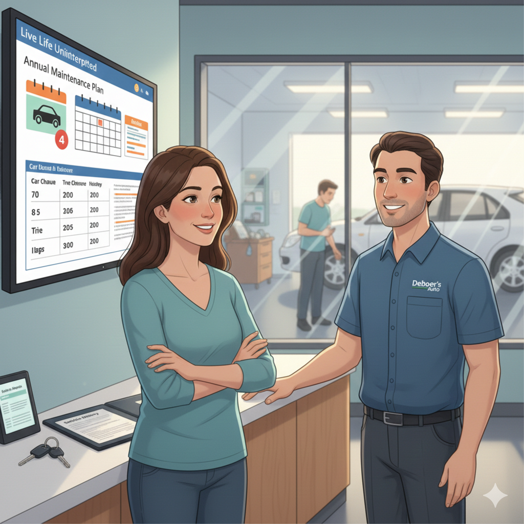 service advisor and custome in auto repair shop