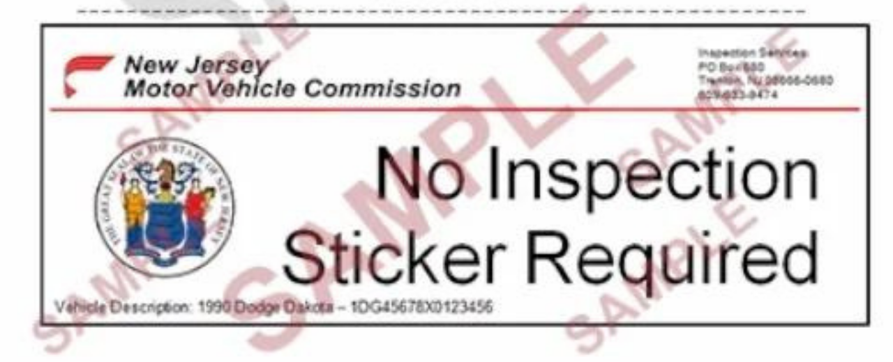 no inspection sticker sample