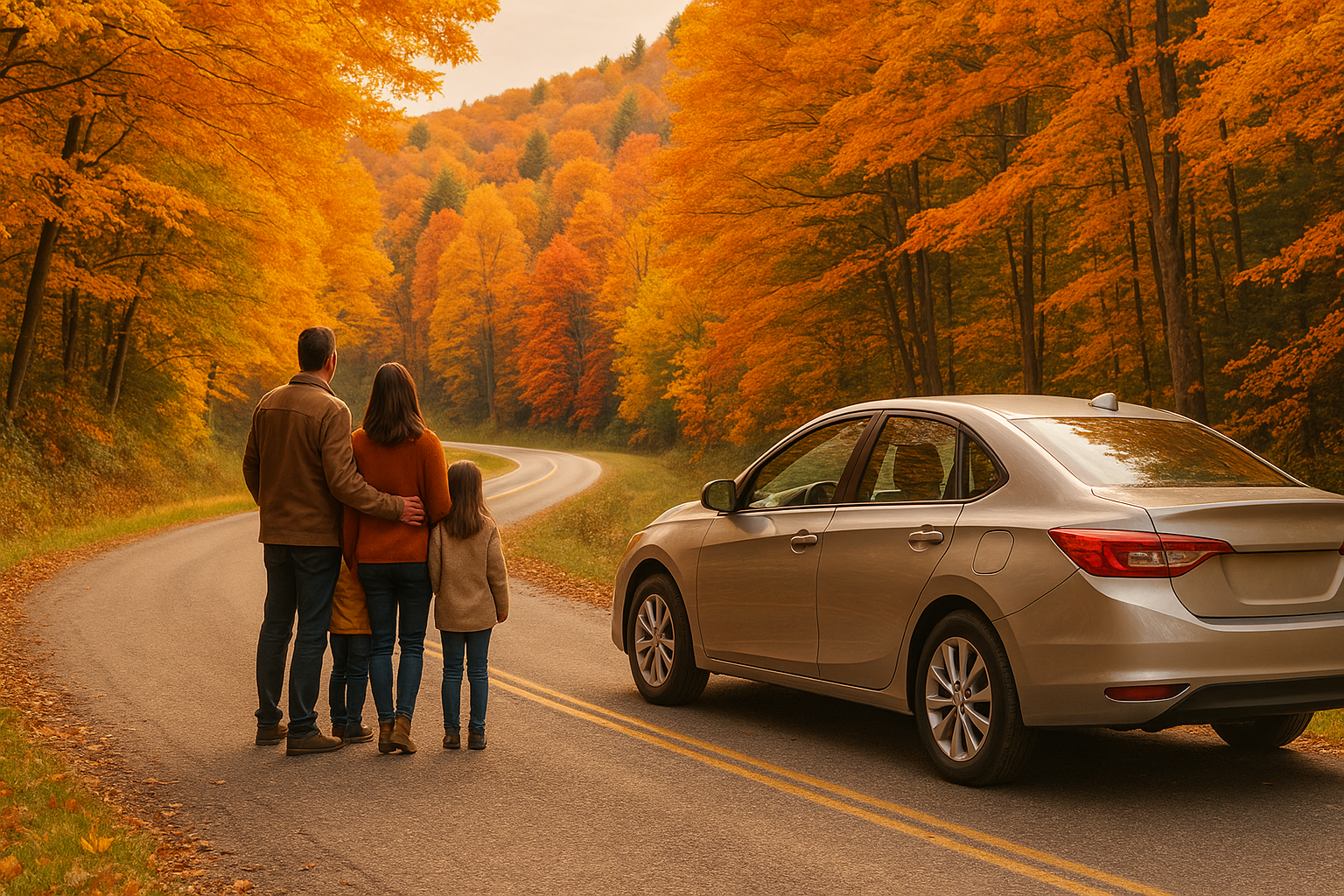 family appreciating the fall scenery