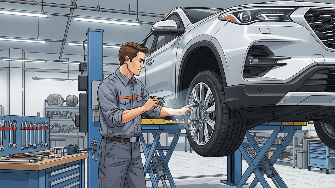 auto technician inspecting suspension