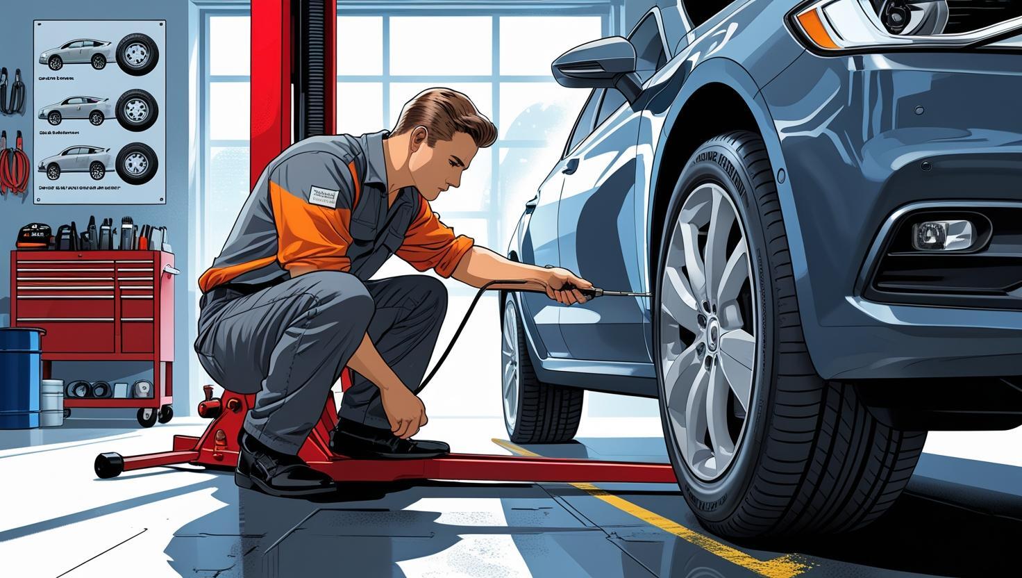 technician inspecting alignment