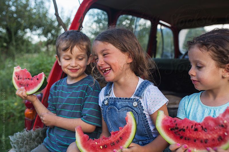 kids eating watermelon